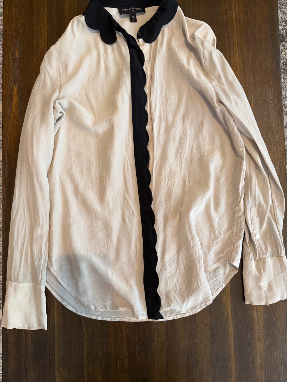 Banana Republic Black and White Silk Button-Up Blouse